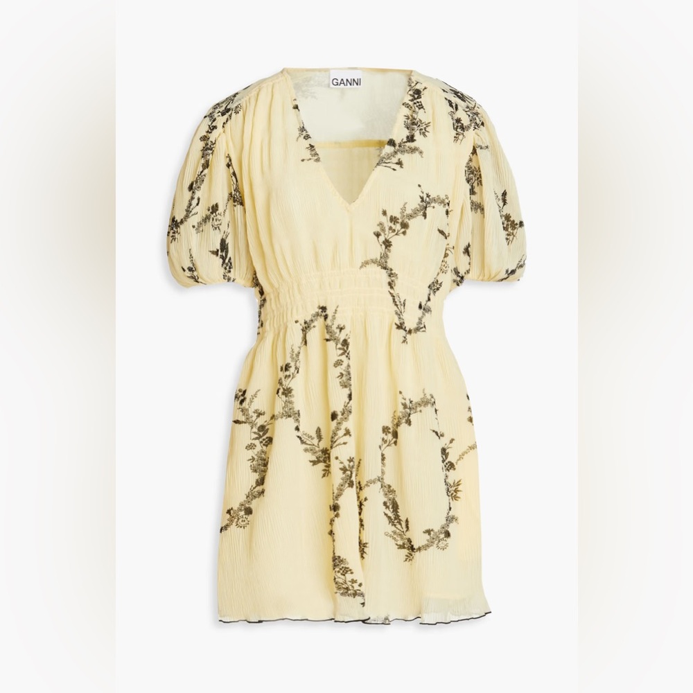 GANNI Floral-print plissé-georgette mini dress